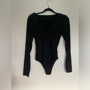 Long sleeve black bodysuit w/ lace detail